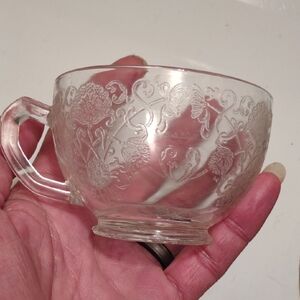 Vintage Elegant Clear Glass Teacup/Saucer Set with Floral Design